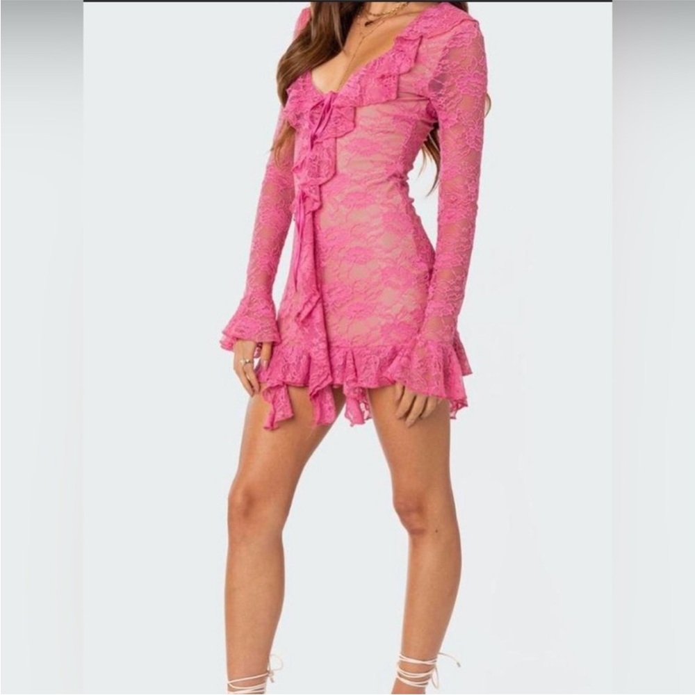 $89 NWOT Edikted Josephine Ruffle Lace Mini Dress XS